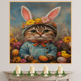 Easter Delight: Stylish Cat Dressed in a Cheerful Spring Ensemble on Artistic Canvas Wrap, Framed Print, or Rolled Artwork